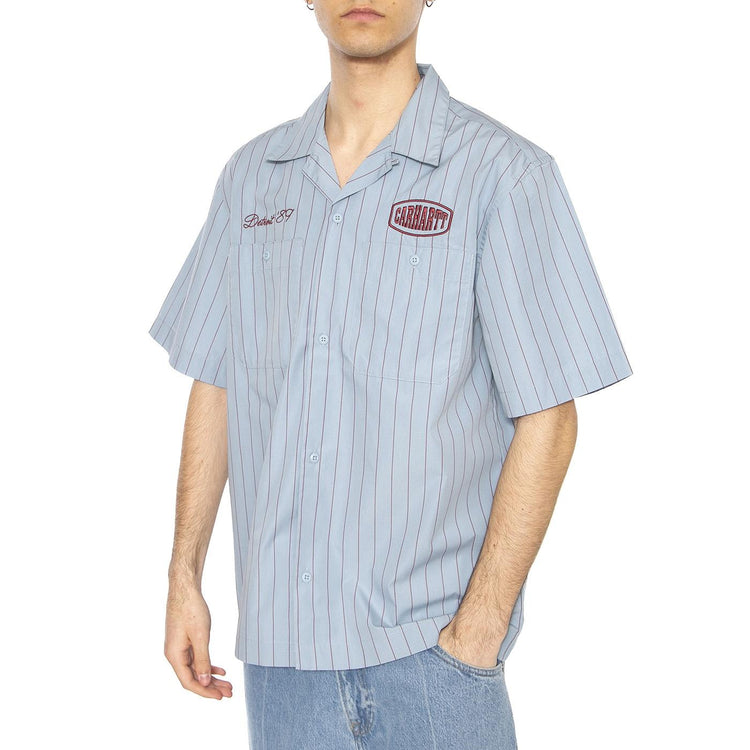 S/S Hendry Shirt Seaton Stripe, Frosted Blue / Mulberry - Camicia Maniche Corte Uomo Blu I034534.2SUXX  CARHARTT WIP 