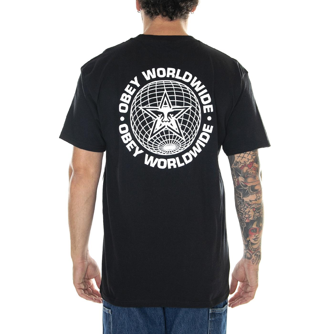 Obey Worldwide Globe Classic Tee Black - Maglietta Girocollo Uomo Nera 165263543-BLK  OBEY 