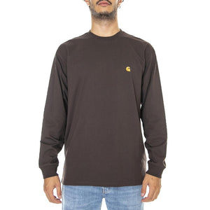 L/S Chase T-Shirt Dark Umber / Gold - Maglietta Girocollo Maniche Lunghe Uomo Marrone I026392-11HXX  CARHARTT WIP 