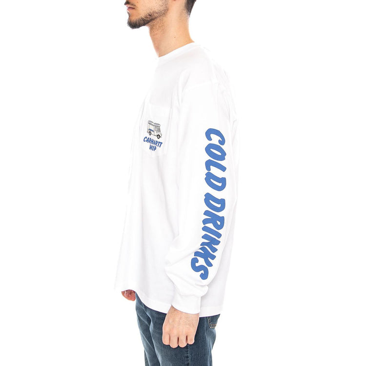 L/S Cold Drinks T-Shirt White - Maglietta Girocollo Maniche Lunghe Uomo Bianca I036216 02XX CARHARTT WIP 