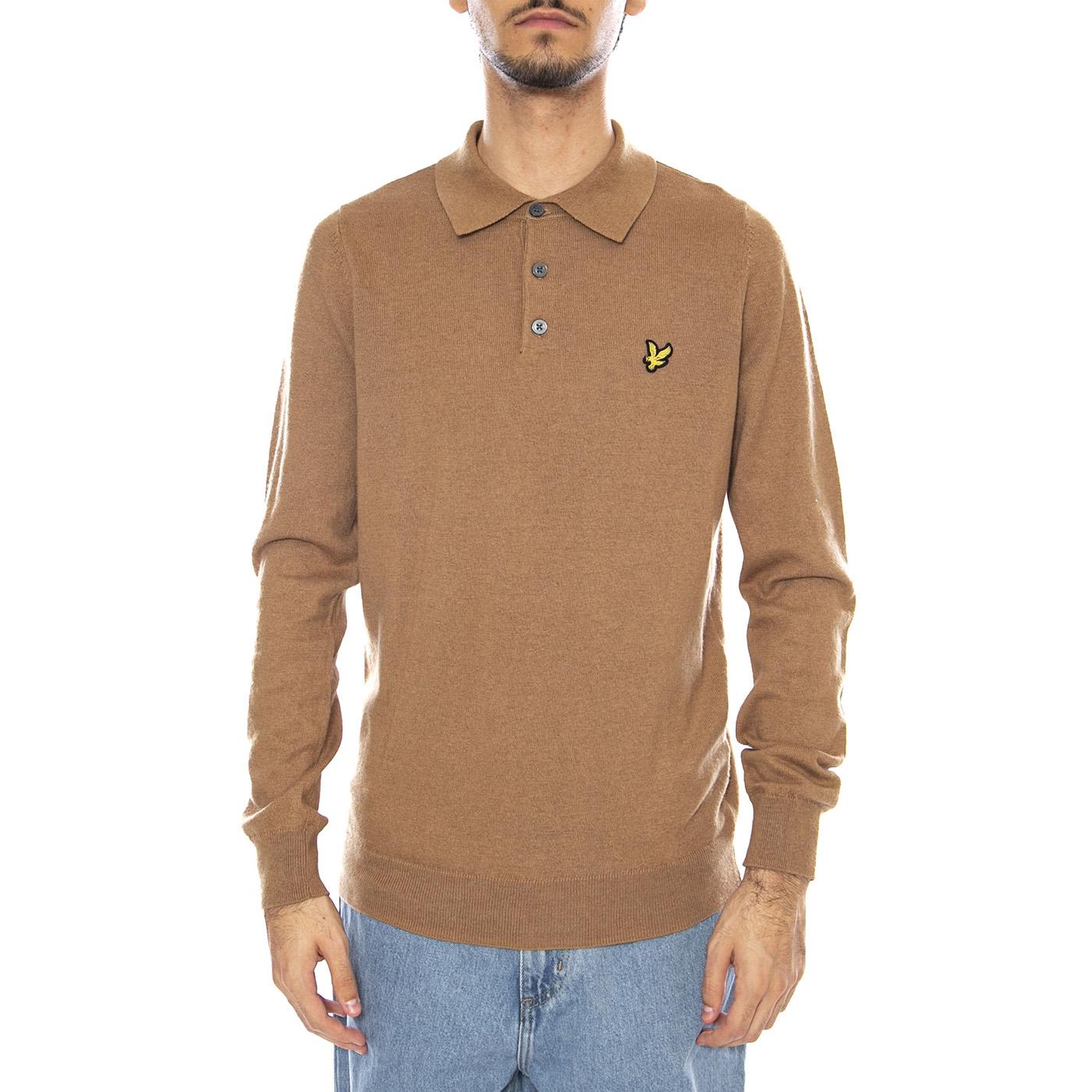 Cotton Merino Long Sleeve Knit Tigers Eye - Maglione Polo Uomo Marrone KN2113VC-X851 . LYLE & SCOTT 