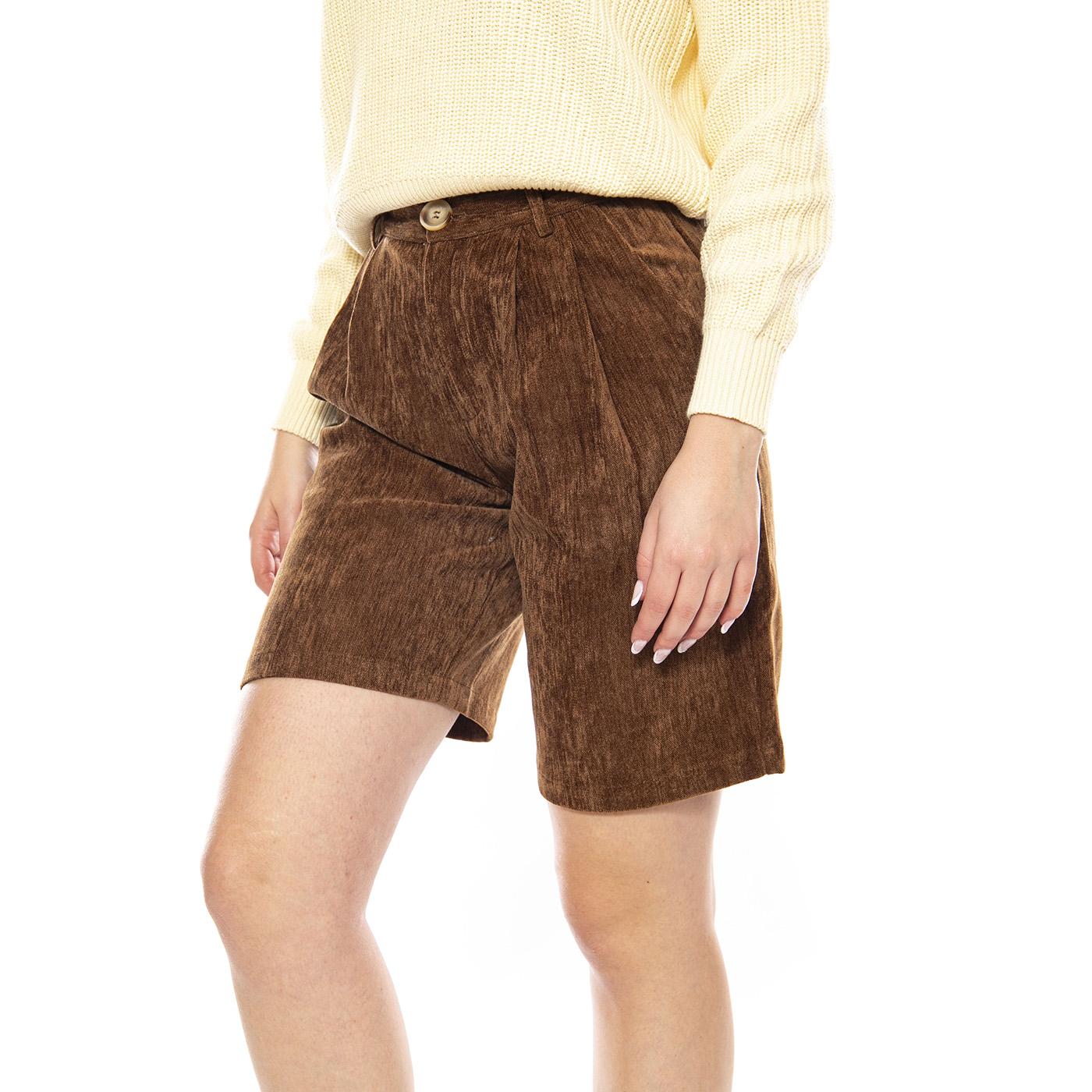 Bermudas de Tiro Alto con Effetto Aterciopelado -- Bermuda Donna Marroni 53W/11255 Brown WILD PONY 