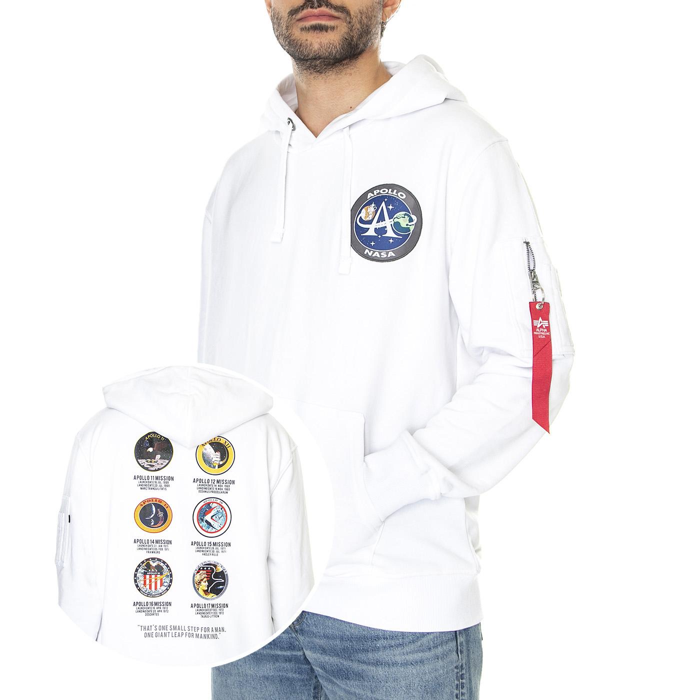 M' Apollo Mission Hoody White - Felpa con Cappuccio Uomo Bianco 106338-09  ALPHA INDUSTRIES 