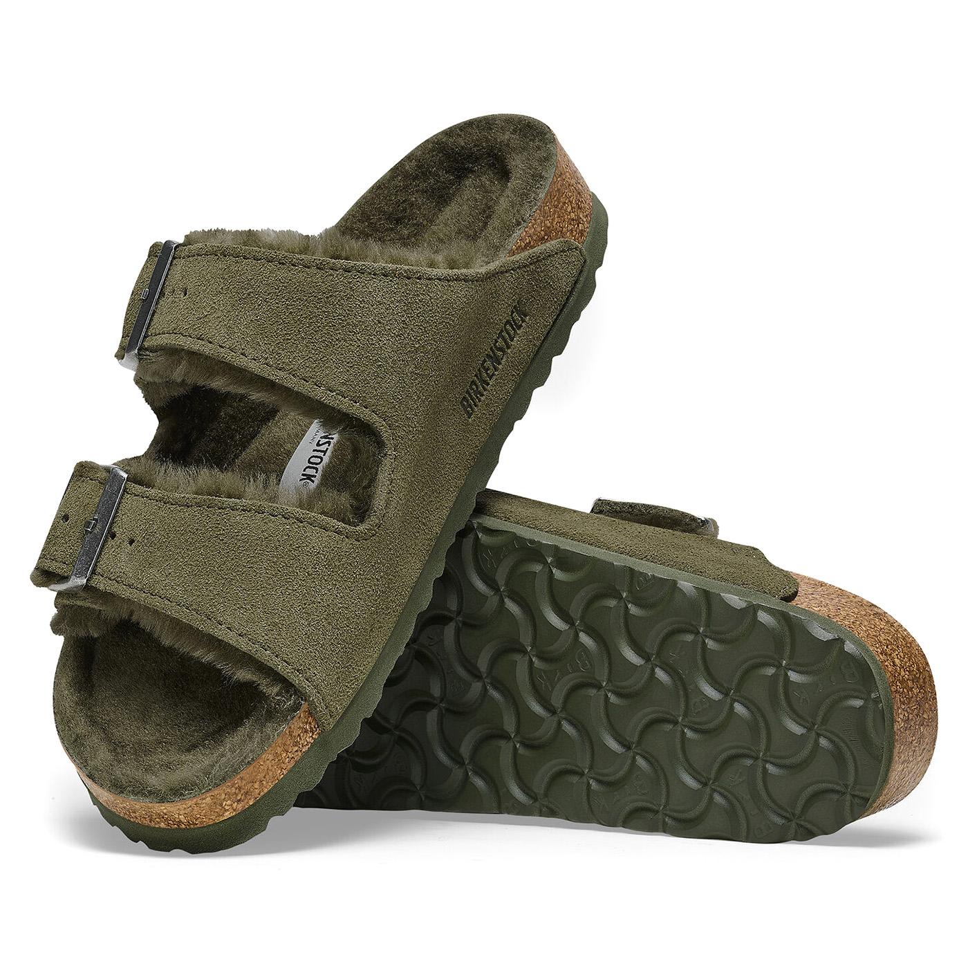 Arizona Shearling Thyme Suede Leather Sandals - Sandali Donna Verdi 1025687  BIRKENSTOCK 