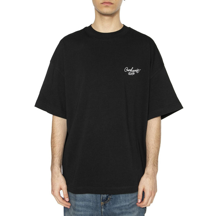S/S Signature Script T-Shirt Black / White - Maglietta Girocollo Uomo Nera I033828.0D2XX  CARHARTT WIP 