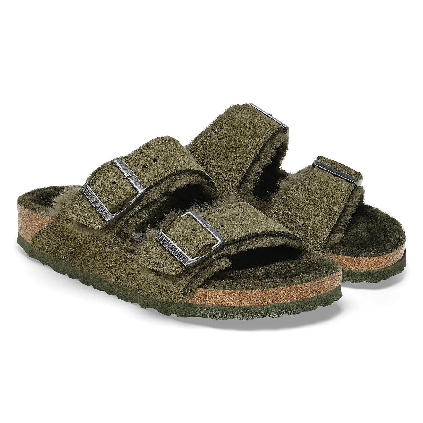 Arizona Shearling Thyme Suede Leather Sandals - Sandali Donna Verdi 1025687  BIRKENSTOCK 