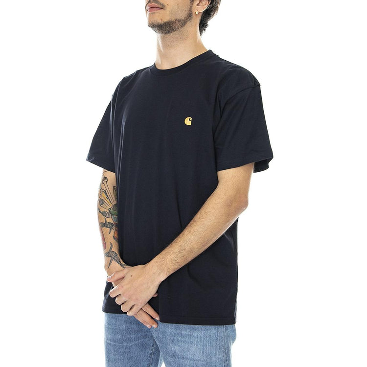 S/S Chase T-Shirt Dark Navy / Gold - Maglietta Girocollo Uomo Blu Scuro I026391-00HXX  CARHARTT WIP 