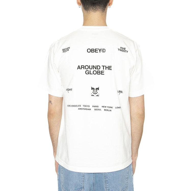 Obey Around The Globe Tee Pigment Vintage White - Maglietta Girocollo Uomo Bianca 167924096-VWH  OBEY 