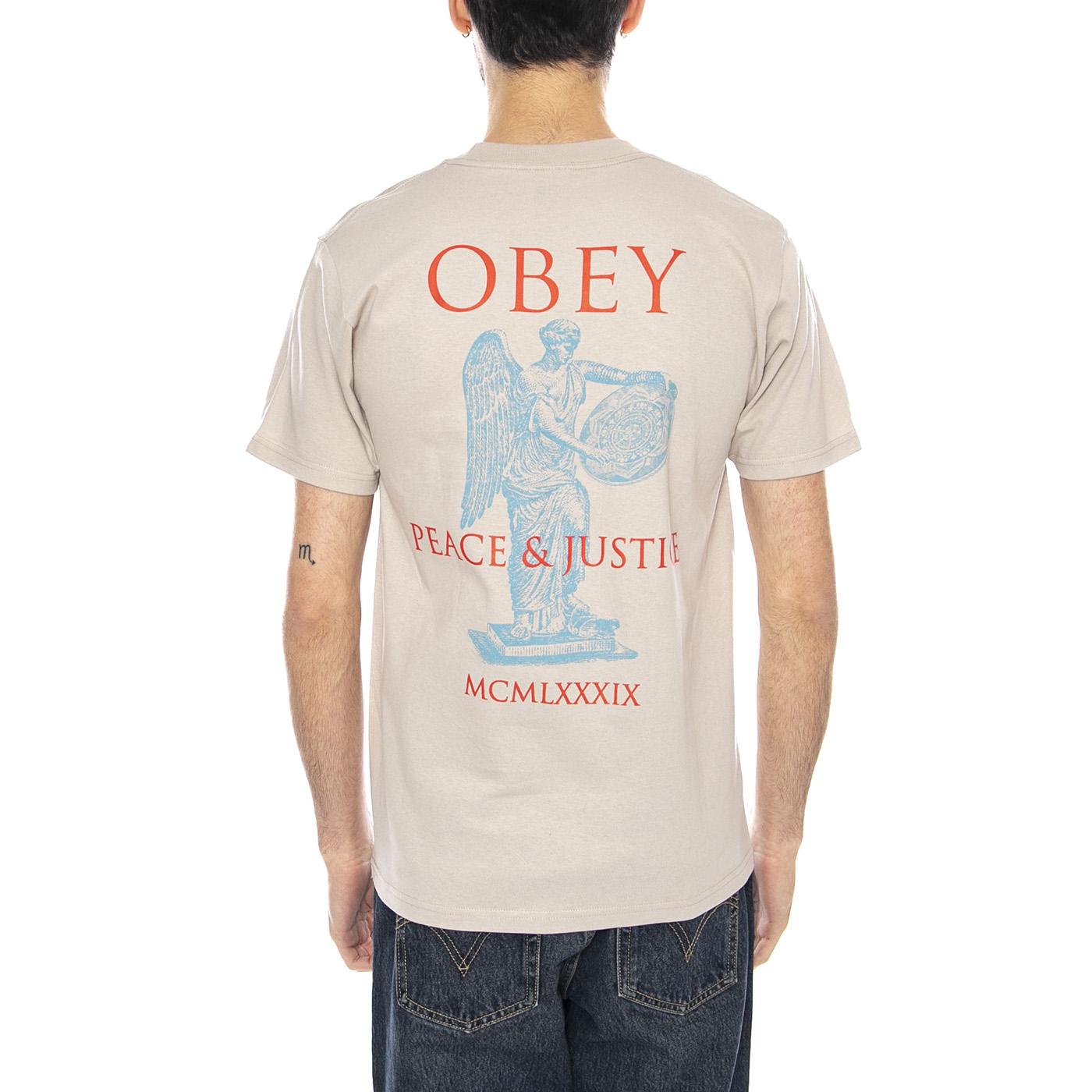 Obey Peace & Justice Statue Maglietta -- Maglietta Uomo Silver Grey 165264238 SIG OBEY 