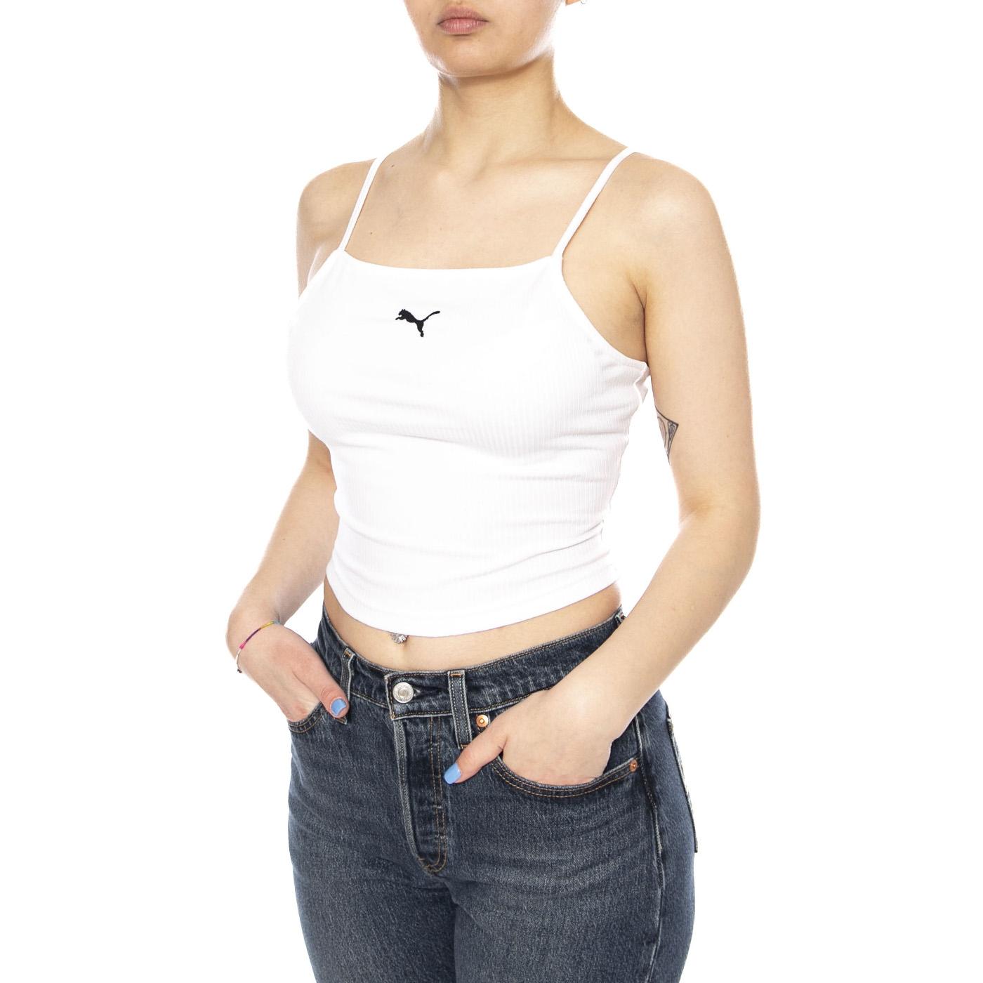 WARDROBE ESS RIBBED TANK TOP - Canotta Donna Bianca 629771 02 PUMA 
