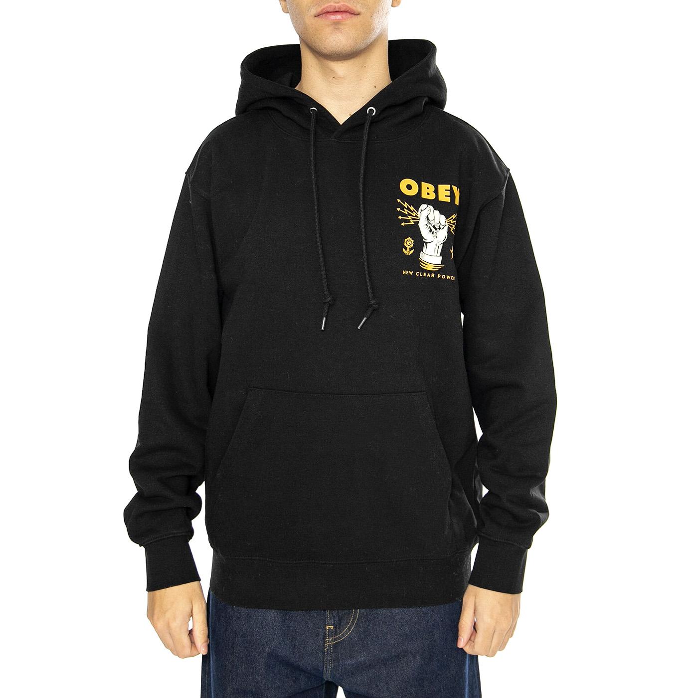 Obey New Clear Power Hood Fleece Black - Felpa Uomo Nera 117463779-BLK  OBEY 