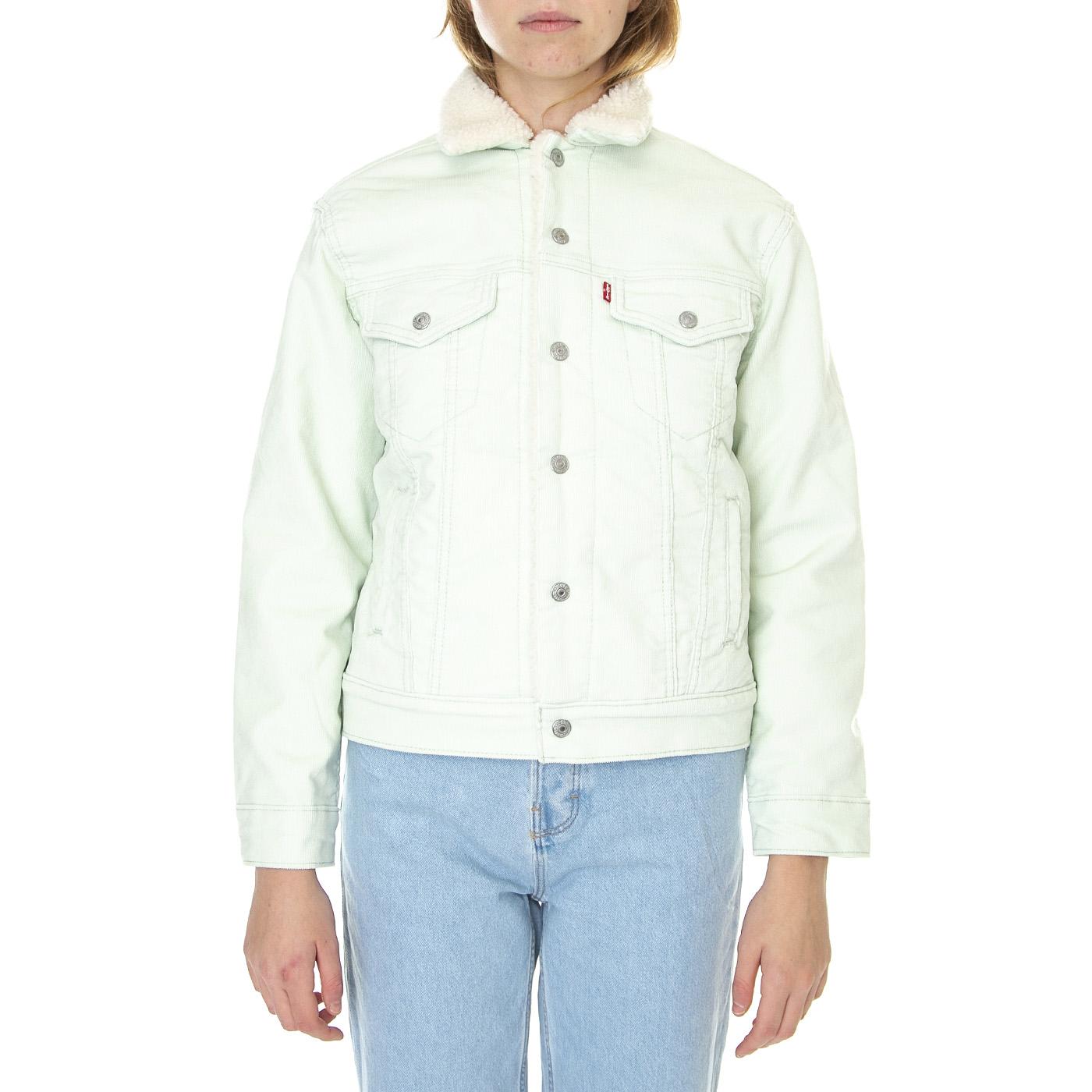Ex-Bf Sherpa Trucker Meadow Mist - Giacca Invernale Denim Jeans Donna Verde 36137-0059  LEVIS 