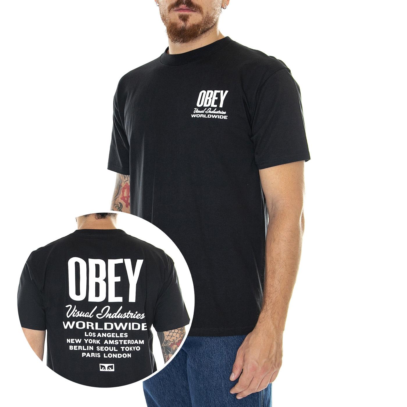 Obey Visual Ind. Worldwide Classic Tee Black - Maglietta Girocollo Uomo Nera 165263541-BLK  OBEY 