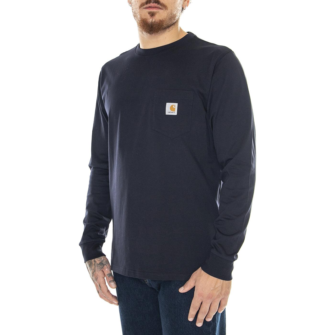 L/S Pocket T-Shirt Dark Navy - Maglietta Girocollo Maniche Lunghe Uomo Blu I030437.1CXX  CARHARTT WIP 