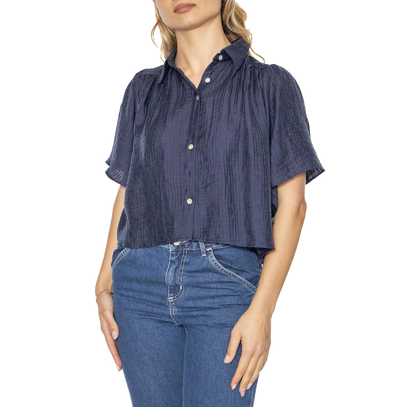 Camisa fluida manga corta azul marino - Camicia Maniche Corte Donna Blu 51W/11215  WILD PONY 