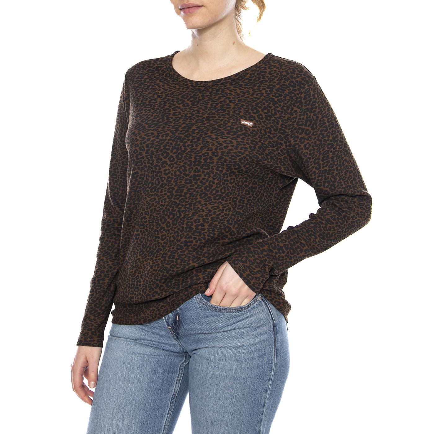PL Hayes LS Smaller Annessa Cheetah Biso - Maglietta Girocollo Maniche Lunghe Donna Marrone 002VP-0002 . LEVIS 