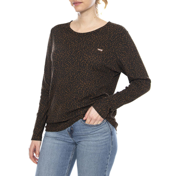 PL Hayes LS Smaller Annessa Cheetah Biso - Maglietta Girocollo Maniche Lunghe Donna Marrone 002VP-0002 . LEVIS 