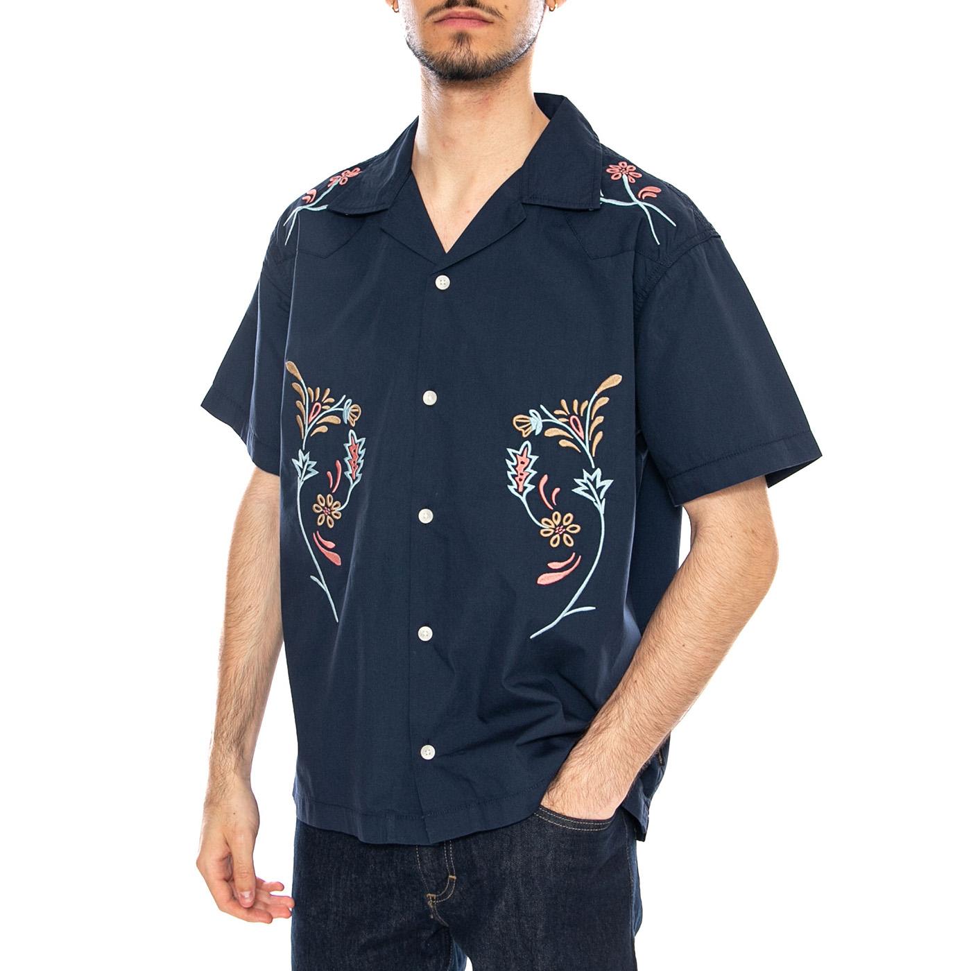 SS W Resort Shirt Navy Floral Blue - Camicia Maniche Corte Uomo Blu 112378101 BL WRANGLER 