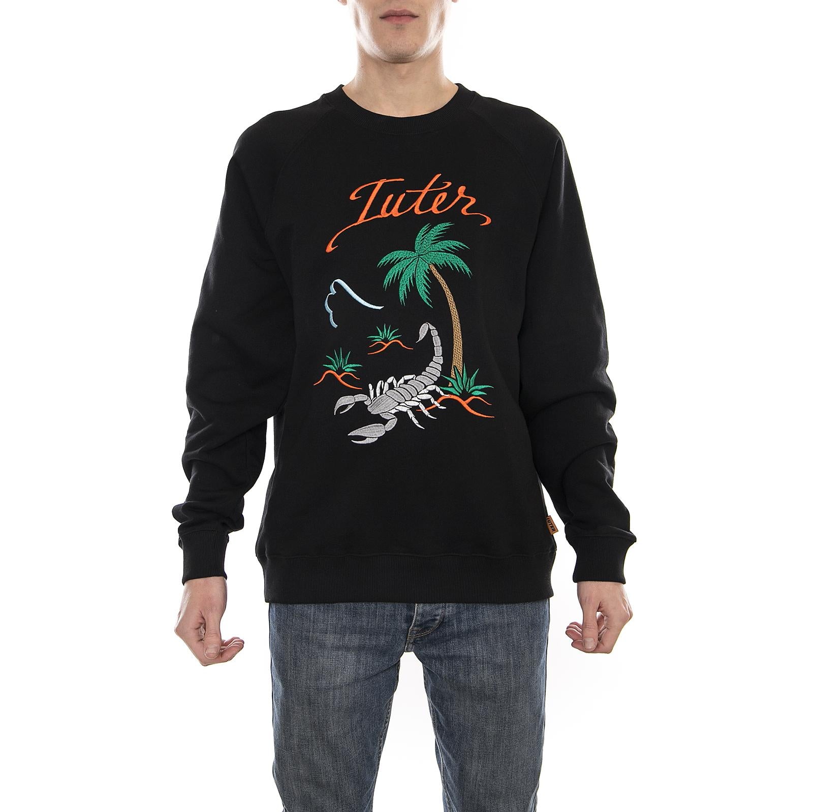 SOUVENIR CREW Embroidered Crewneck Sweatshirt BLACK 18SISC62  OCTOPUS 