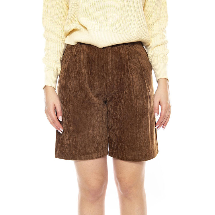 Bermudas de Tiro Alto con Effetto Aterciopelado -- Bermuda Donna Marroni 53W/11255 Brown WILD PONY 