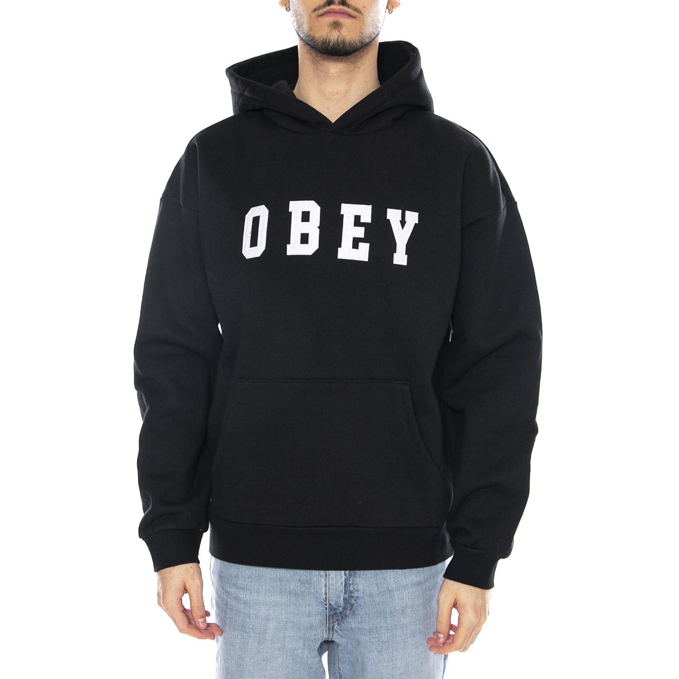 Obey Felt Extra Heavy Hood Fleece -- Felpa Uomo Nera 112470236 BLK OBEY 