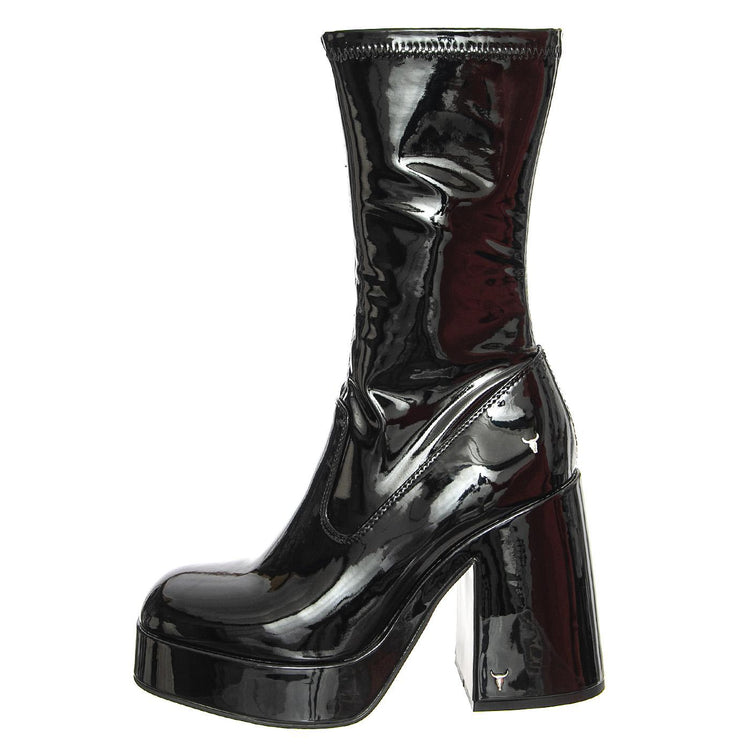 Hedonist Black Stretch Patent PU - Stivali Donna Neri WSSHEDONIST-BLK  WINDSOR SMITH 