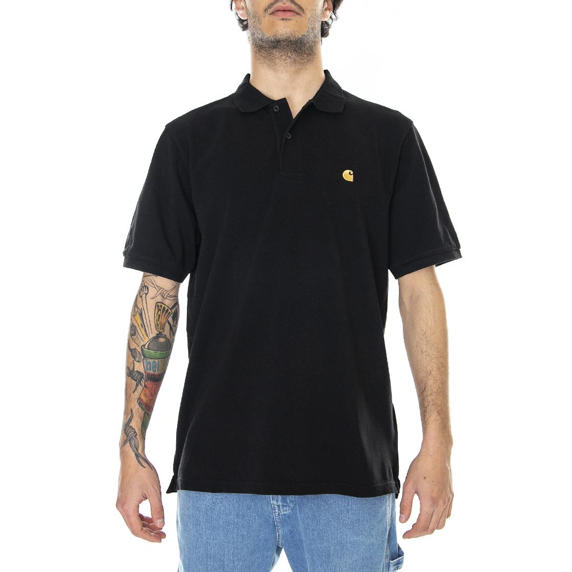 S/S Chase Pique Polo Black / Gold - Polo Uomo Nera I023807-00FXX  CARHARTT WIP 