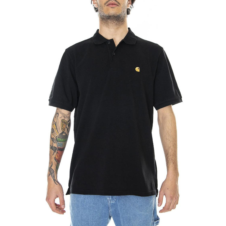 S/S Chase Pique Polo Black / Gold - Polo Uomo Nera I023807-00FXX  CARHARTT WIP 