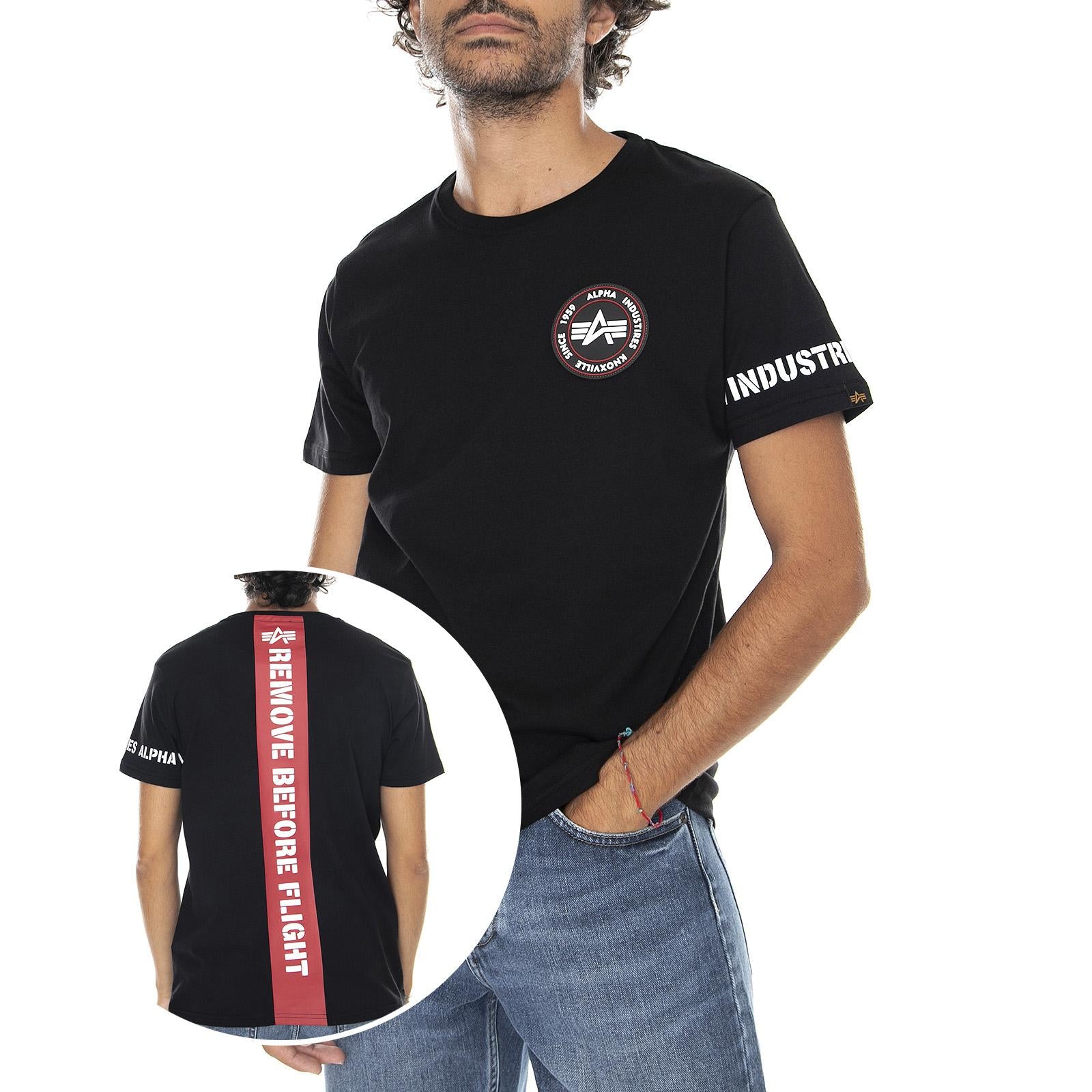 RBF Back Stripe T-Shirt - Black - Maglietta Girocollo Uomo Nera 128534-03  ALPHA INDUSTRIES 