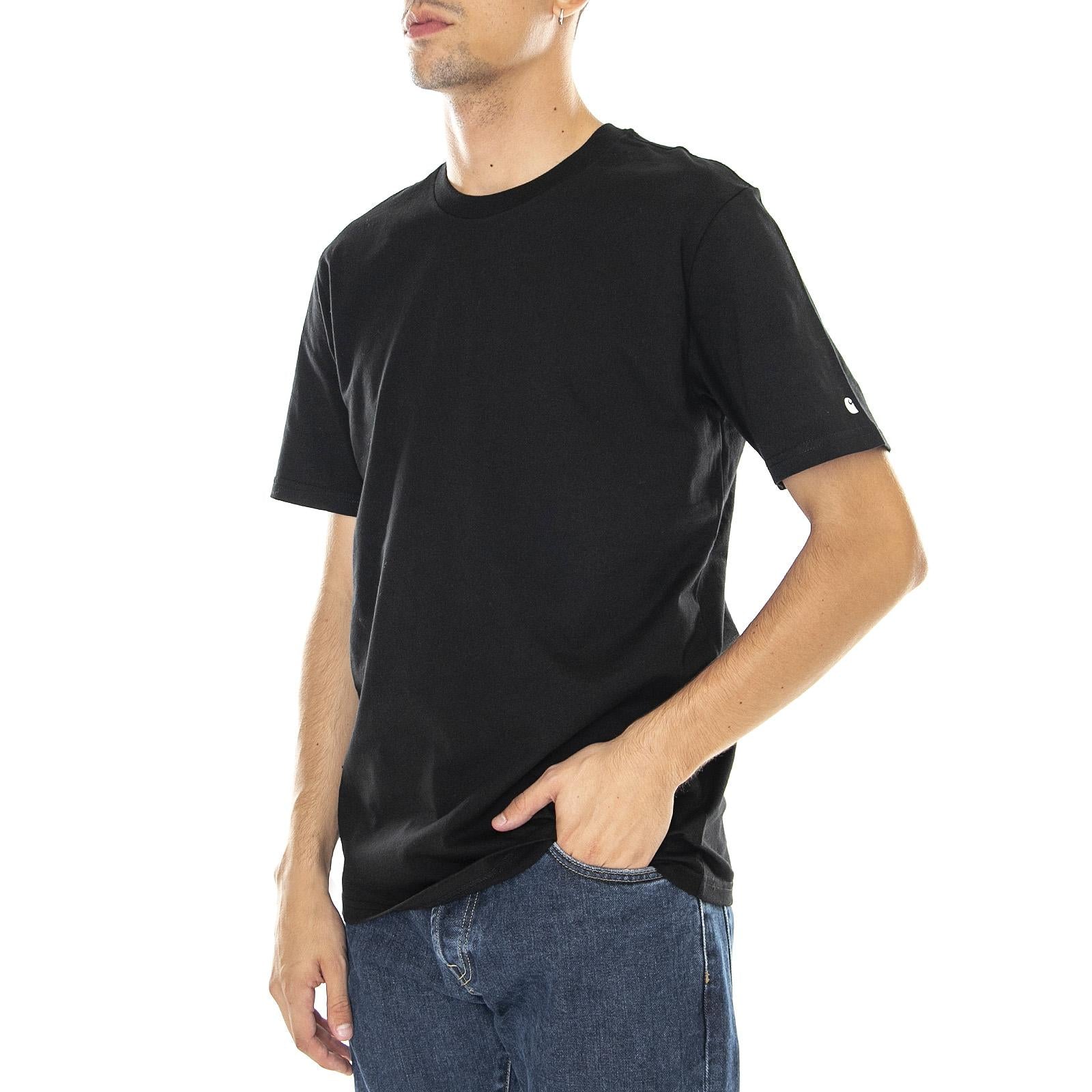 S/S BASE T-SHIRT BLACK / WHITE - Maglietta Girocollo Uomo Nera I026264 0D2XX CARHARTT WIP 