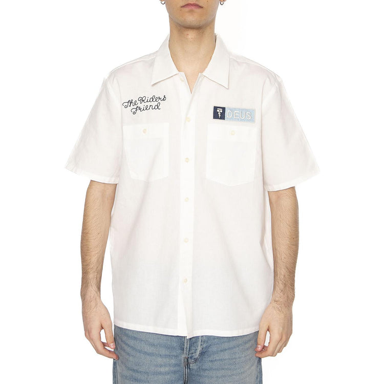 Forecourt Shirt Vintage White - Camicia Maniche Corte Uomo Bianca DMP255066_VWH  DEUS EX MACHINA 