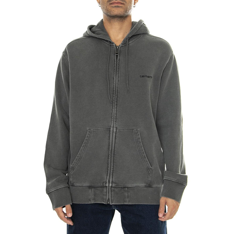 Hooded Duster Script Jacket Black garment dyed - Felpa con Cappuccio e Zip Uomo Grigia I033619.89GD  CARHARTT WIP 