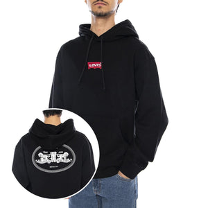 Relaxed Graphic PO BI Badge BW 1 Mineral Black - Felpa con Cappuccio Uomo Nera 38479-0379  LEVIS 
