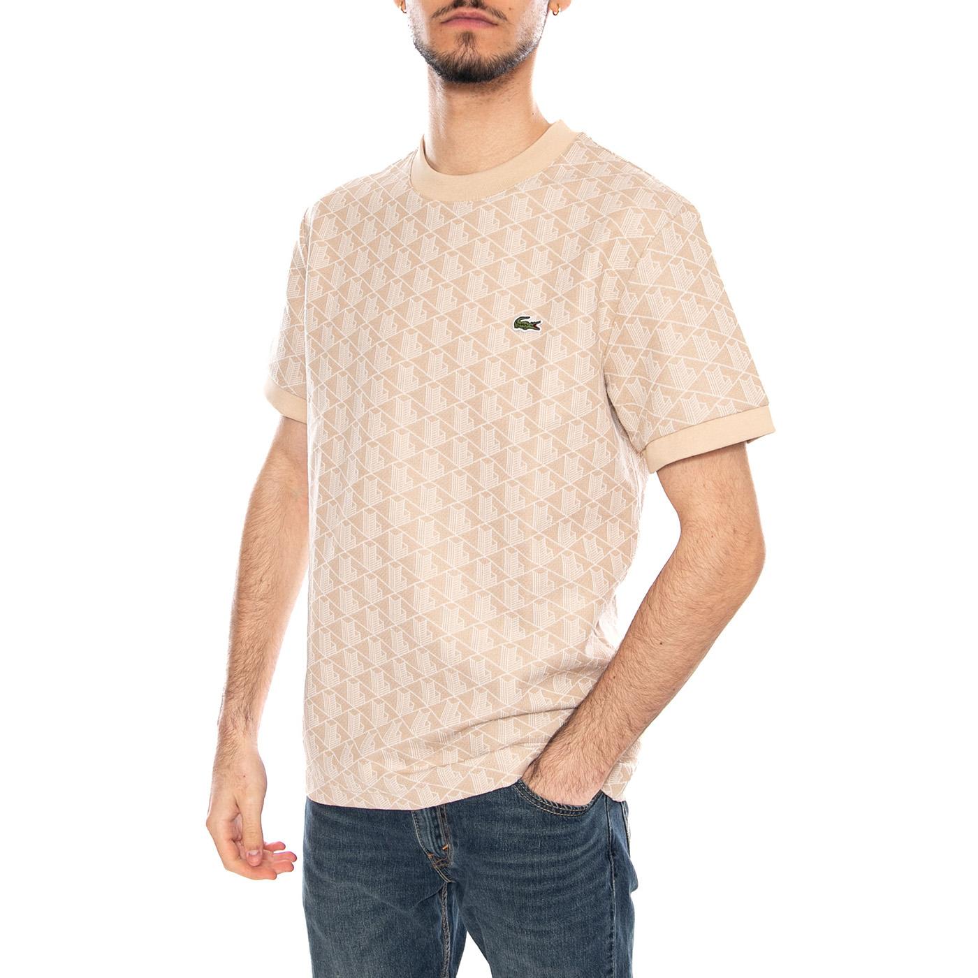 T-shirt Slim Fit Monogramma Jacquard - Polo Uomo Beige con Logo Lacoste TH1197 8GI LACOSTE 