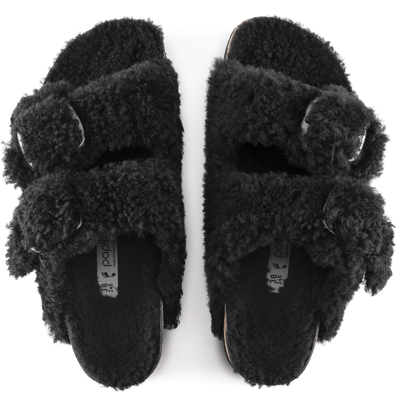 Arizona Big Buckle Teddy Black Fur - Sandali Donna Neri 1021705  BIRKENSTOCK 