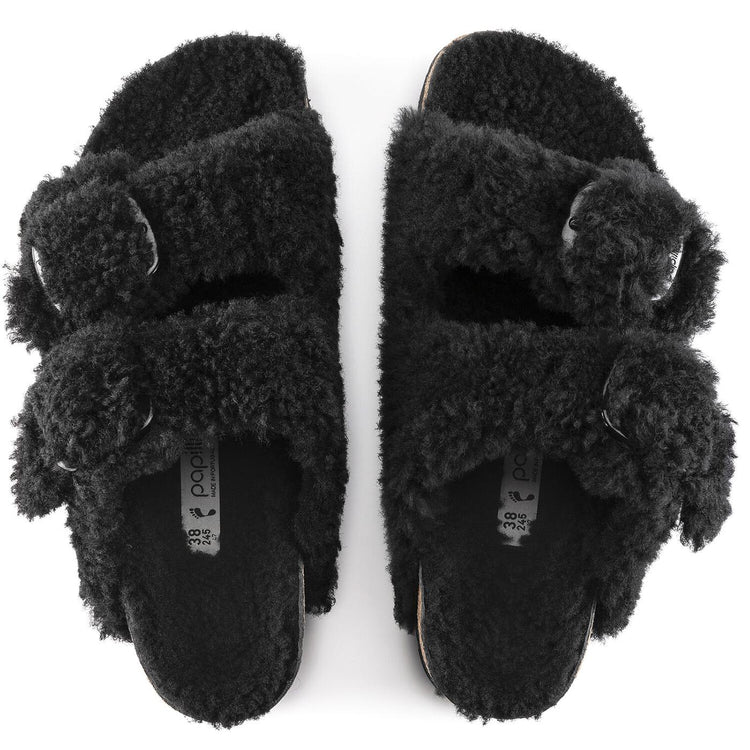 Arizona Big Buckle Teddy Black Fur - Sandali Donna Neri 1021705  BIRKENSTOCK 