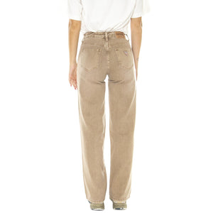 Go Patch Pkt Wide Leg Pant Washed Brown Canvas - Pantaloni Denim Jeans Donna Marroni W3BG02D4SB0-F1GM  GUESS ORIGINALS 