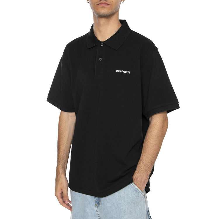 S/S Carhartt Script Polo Black / White - Polo Uomo Nera I035231.0D2XX  CARHARTT WIP 