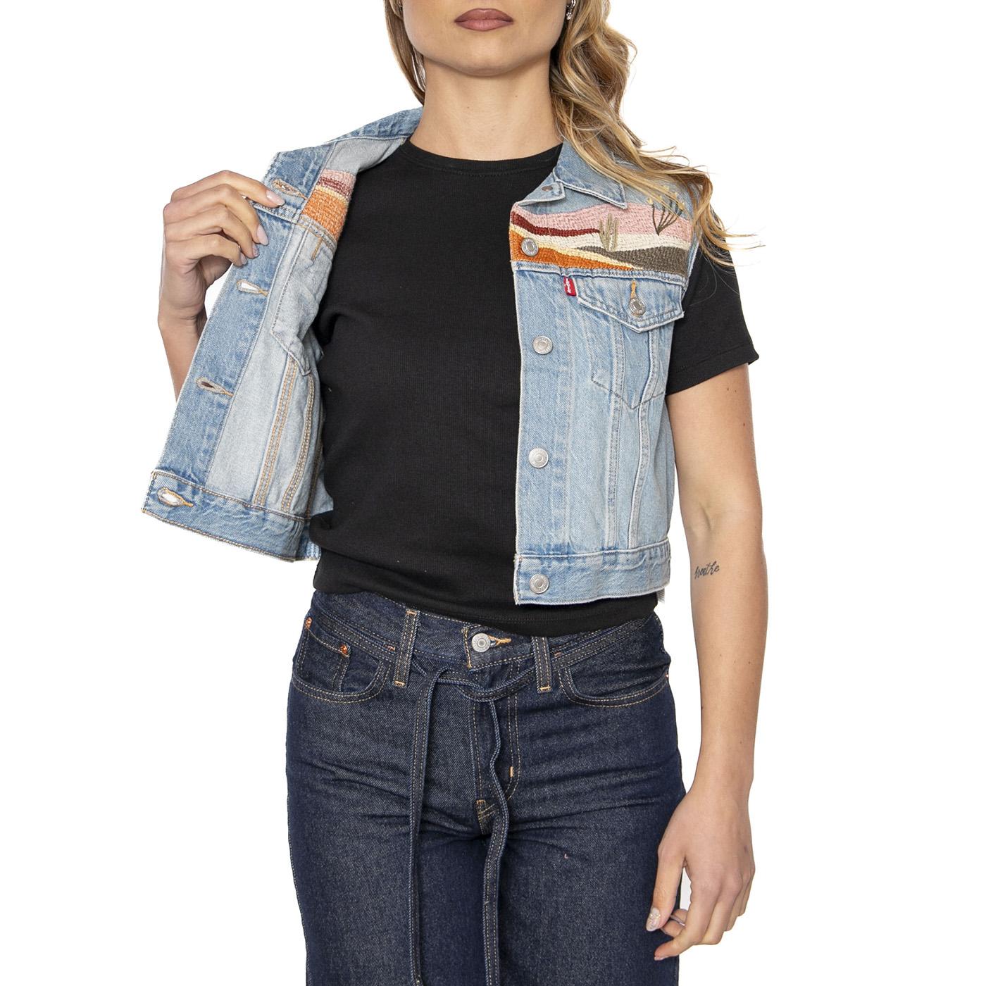 Embroidered XS Vest Desert Utopia Trucker - Giacca Smanicata Donna Blu 002A7-0000 . LEVIS 