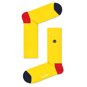 Ribbed Embroidery Smiley Socks - Calzini Gialli BESMI01-2200  HAPPY SOCKS 