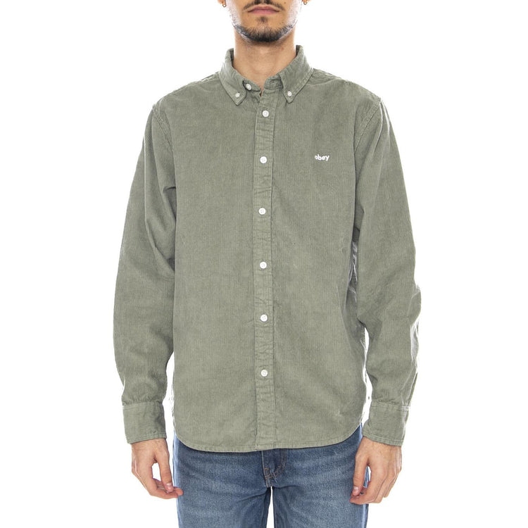 Grafton Cord Woven -- Camicia a Maniche Lunghe Uomo Velluto Laurel Wreath 181200399 LWR OBEY 