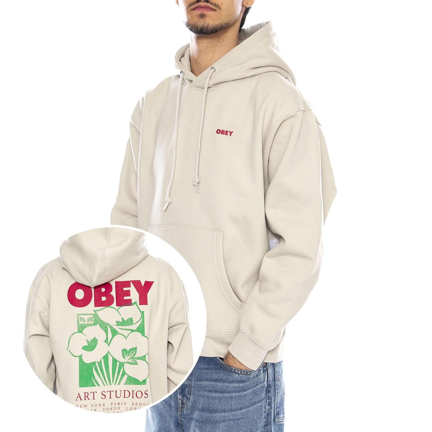 OBEY Art Studio Flowers Fleece Moonstruck - Felpa con Cappuccio Uomo Beige 112844234 MNS OBEY 