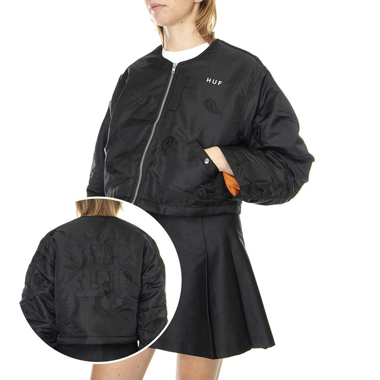 Paisley Satin Bomber Black - Giacca Invernale Donna Nera WJK0025-BLACK  HUF 
