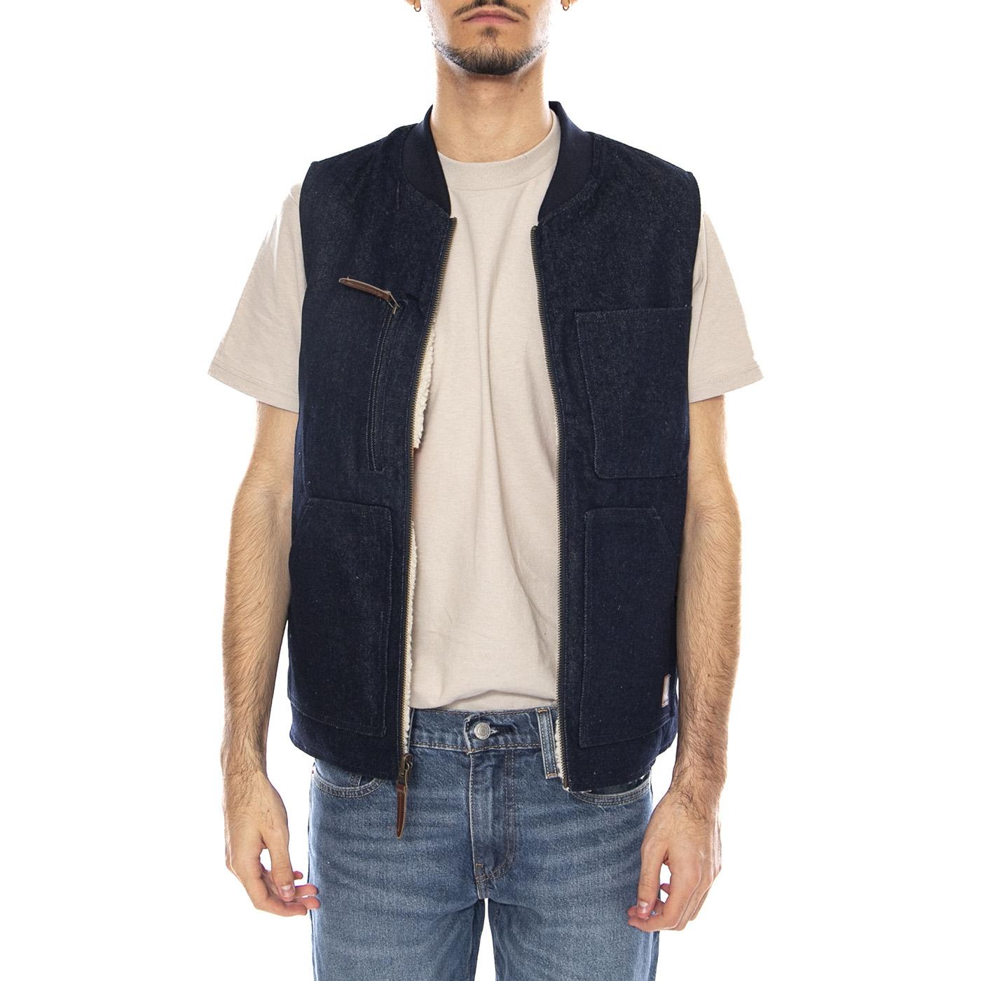 Builders Abraham Rev Vest -- Gilet Uomo Reversibile Rinse Denim Sherpa 03412 RNDNS BRIXTON 