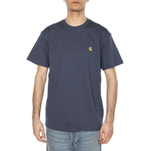 S/S Chase T-Shirt Dusky Blue / Gold - Maglietta Girocollo Uomo Blu I026391.2Q8XX  CARHARTT WIP 