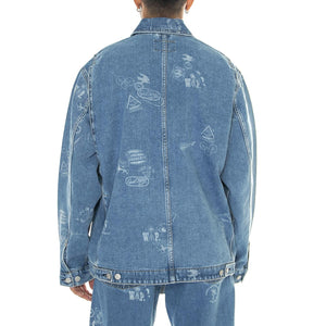 Stamp Jacket Stamp Print, Blue bleached - Giacca Denima Jeans Uomo Blu I033743.2LN35  CARHARTT WIP 