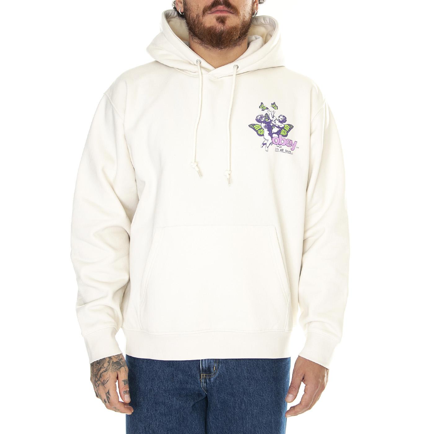 Obery It's All Love Premium Hooded Fleece Unbleached - Felpa con Cappuccio Uomo Bianca 112843547-UBL  OBEY 