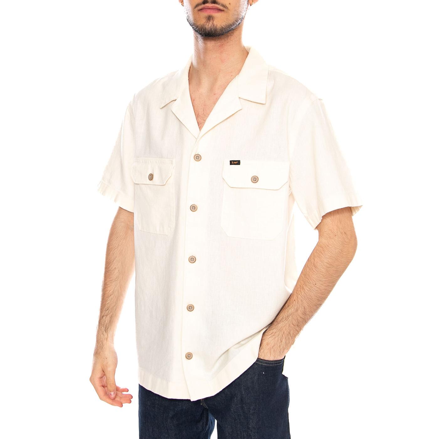 SS Utility Camp Shirt Natural White - Camicia Maniche Corte Uomo Bianca 112378678 WHT LEE 