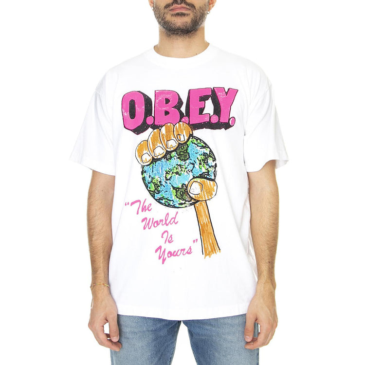Obey The World Is Yours Heavy Weight Tee White - Maglietta Girocollo Uomo Bianca 166913366-WHT  OBEY 