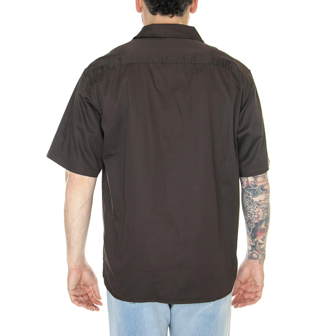 Westover Dark Brown - Camicia Maniche Corte Uomo Marrone / Bianca DK0A4Y7MDBX1  DICKIES 